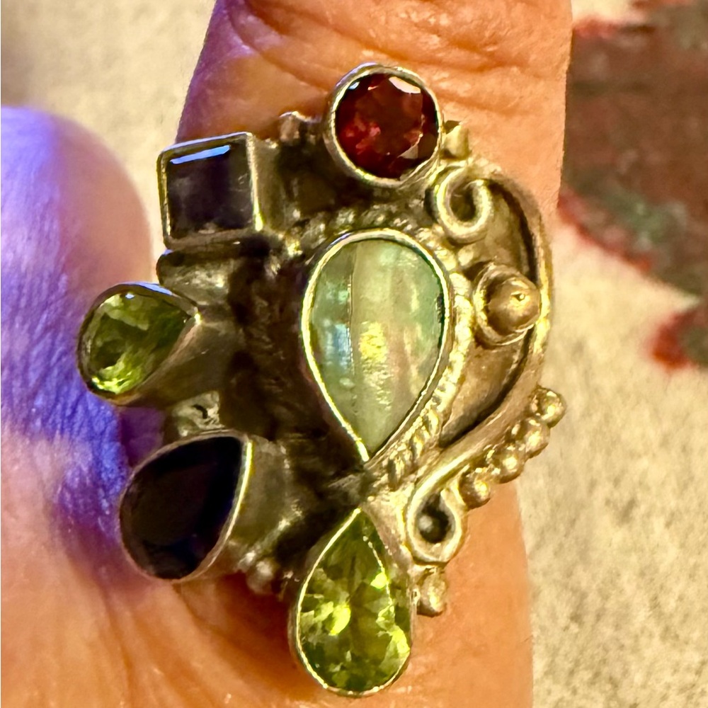 Antique-Style Multi-Gemstone Cocktail Ring - image 1